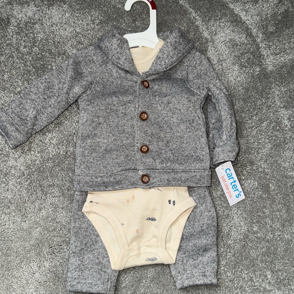 NWT Carter’s Baby Boys' 3pc Set Button-Down Sweater Set - Gray